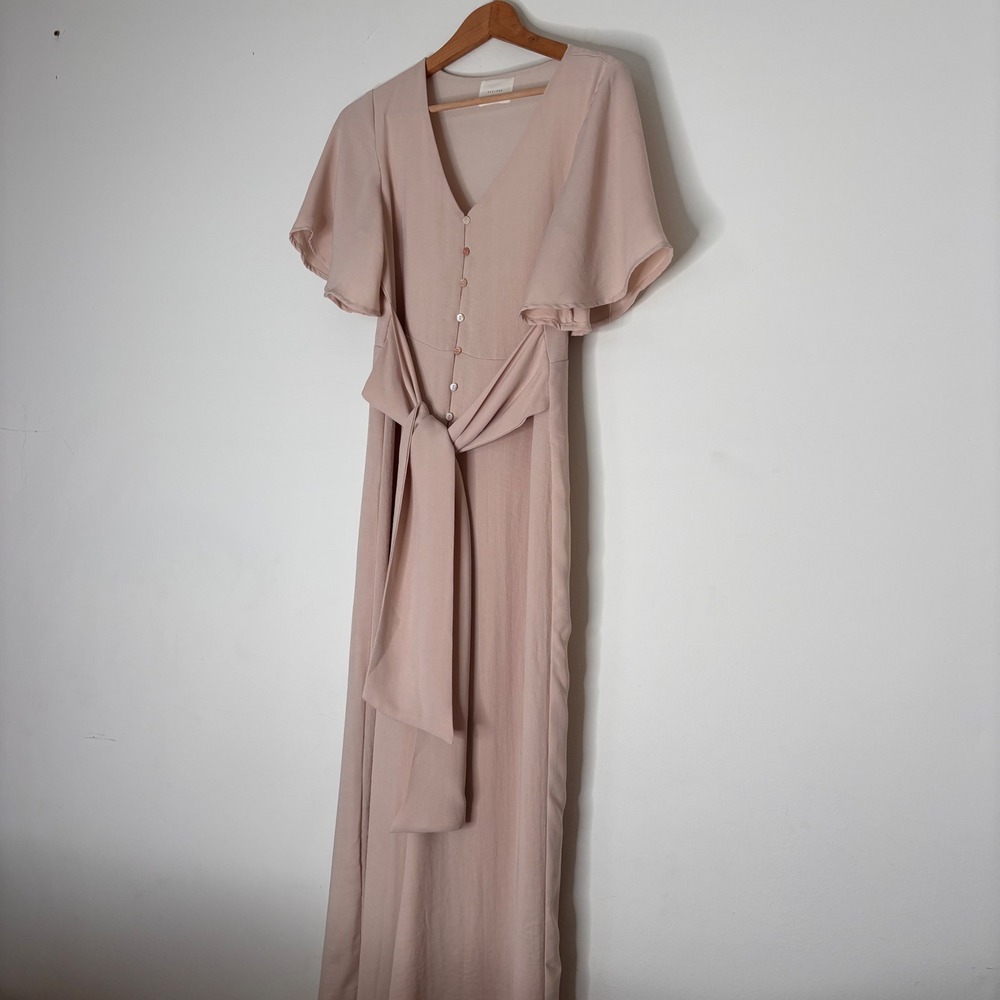 All:Row Anthropologie Cream Flutter Sleeve Tie Waist Jumpsuit Size Small